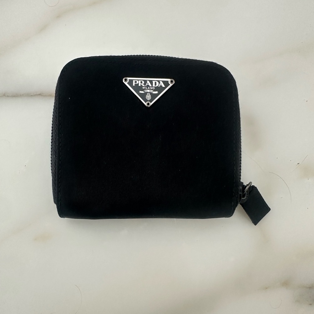 Prada black nylon zip wallet with change purse